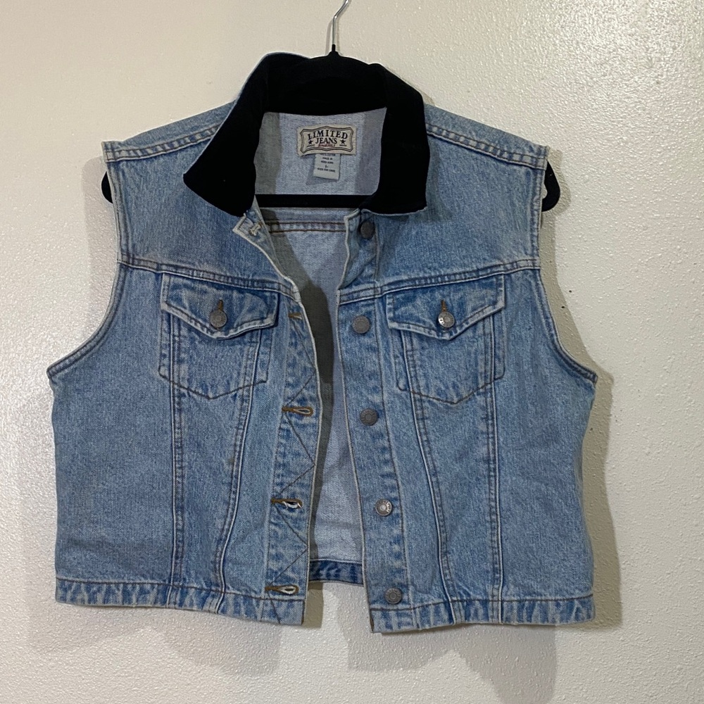 Vintage Limited Jeans Blue Denim Vest with Black Collar